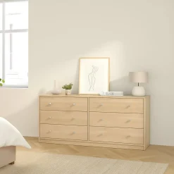 Madie|Credenze > Dmora Credenza rovere 150x40x94h cm 6 cassetti - Anturio Marrone Rovere