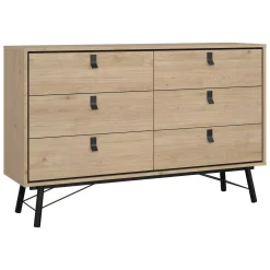 Madie|Credenze > Dmora Credenza rovere 150x40x94h cm 6 cassetti - Anturio Marrone Rovere