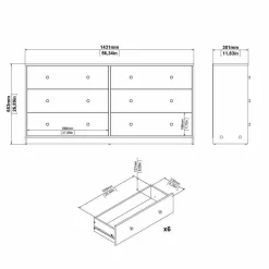 Madie|Credenze > Dmora Credenza rovere 150x40x94h cm 6 cassetti - Anturio Marrone Rovere