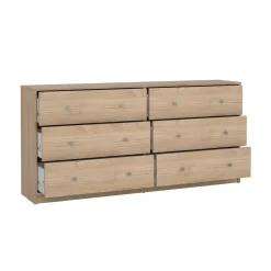 Madie|Credenze > Dmora Credenza rovere 150x40x94h cm 6 cassetti - Anturio Marrone Rovere
