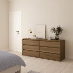 Madie|Credenze > Dmora Credenza rovere 153x50x70h cm 6 cassetti - Abacadabra Marrone Rovere
