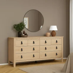 Madie|Credenze > Dmora Credenza rovere 159x38x79h cm 8 cassetti - Kovsova Marrone Rovere