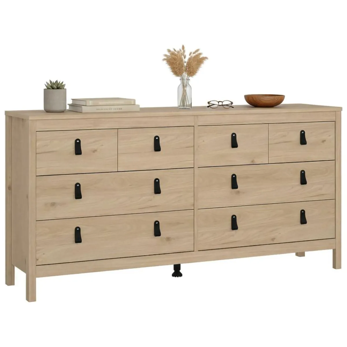 Madie|Credenze > Dmora Credenza rovere 159x38x79h cm 8 cassetti - Kovsova Marrone Rovere