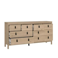 Madie|Credenze > Dmora Credenza rovere 159x38x79h cm 8 cassetti - Kovsova Marrone Rovere