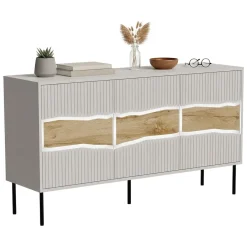 Madie|Credenze > Dmora Credenza Saliceto, 144x40 h80 cm, Beige e Rovere Nodi Beige Cashmere