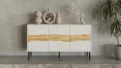 Madie|Credenze > Dmora Credenza Saliceto, 144x40 h80 cm, Beige e Rovere Nodi Beige Cashmere