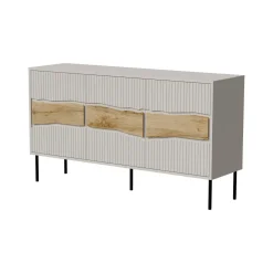 Madie|Credenze > Dmora Credenza Saliceto, 144x40 h80 cm, Beige e Rovere Nodi Beige Cashmere