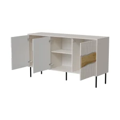 Madie|Credenze > Dmora Credenza Saliceto, 144x40 h80 cm, Beige e Rovere Nodi Beige Cashmere