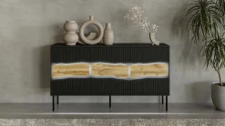 Credenza Saliceto, 144x40 h80 cm, Nero e Rovere Nodi