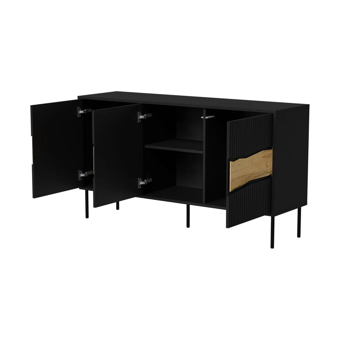 Credenza Saliceto, 144x40 h80 cm, Nero e Rovere Nodi
