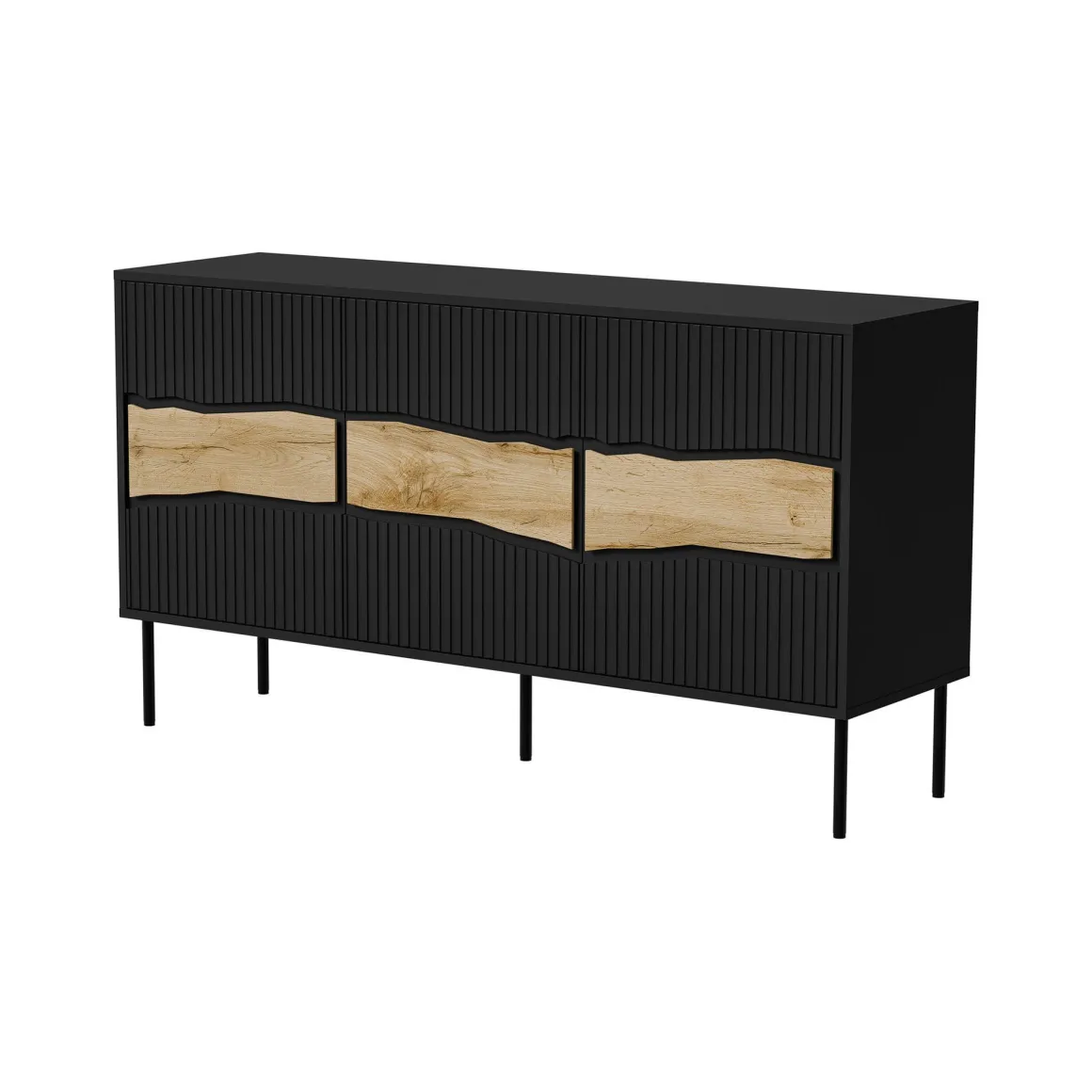 Credenza Saliceto, 144x40 h80 cm, Nero e Rovere Nodi