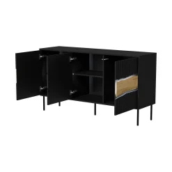 Credenza Saliceto, 144x40 h80 cm, Nero e Rovere Nodi