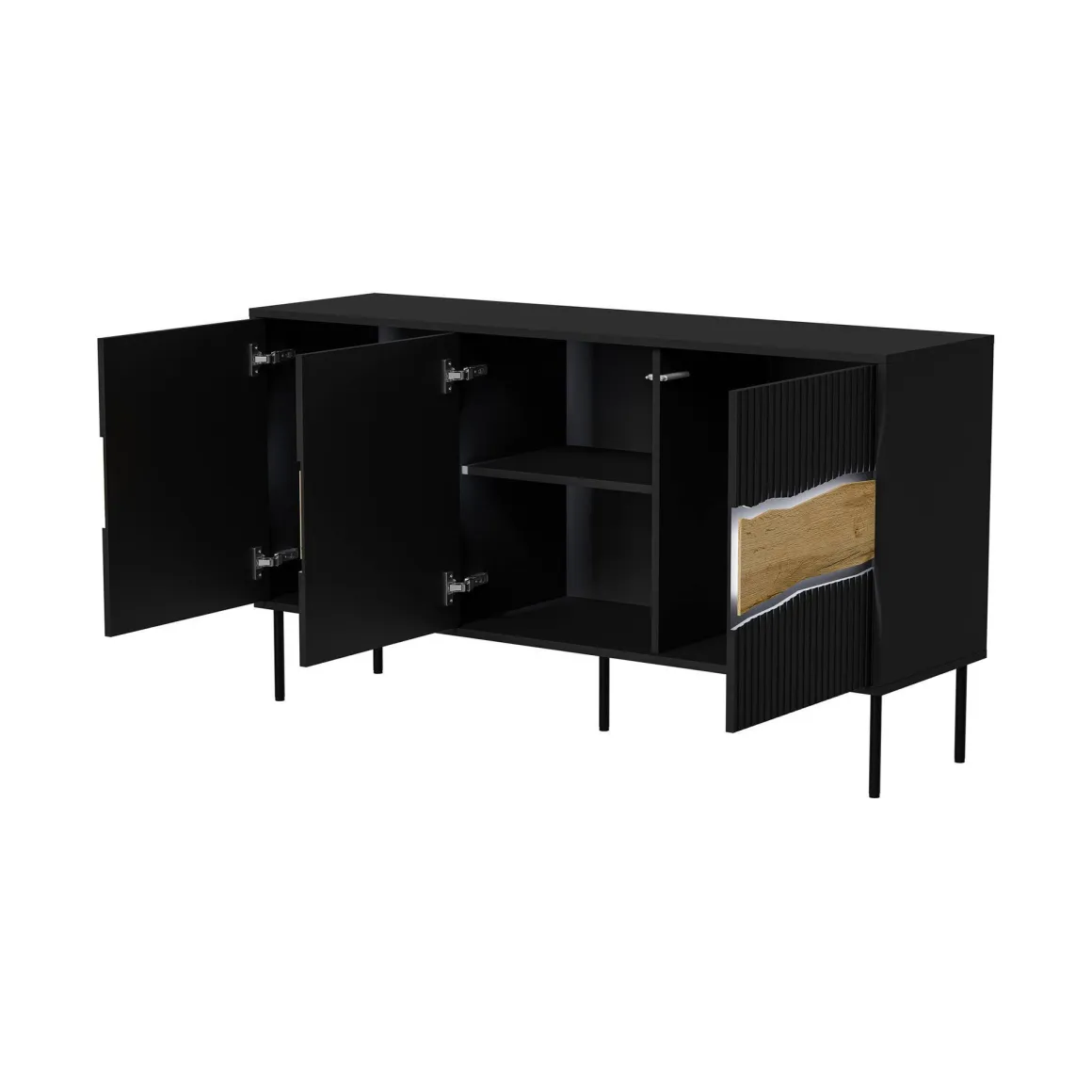 Credenza Saliceto, 144x40 h80 cm, Nero e Rovere Nodi