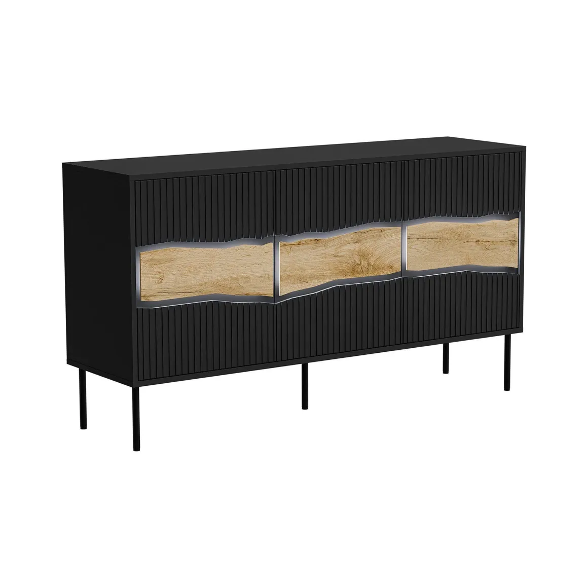 Credenza Saliceto, 144x40 h80 cm, Nero e Rovere Nodi