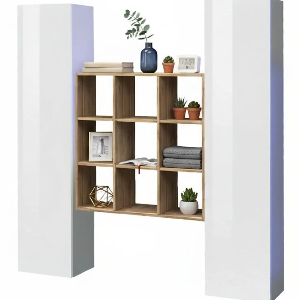 Cucina|Madie > Dmora Credenza slim bianco lucida e acero 40x30x180h cm 2 ante - Acerenza Marrone Acero, Bianco Lucido