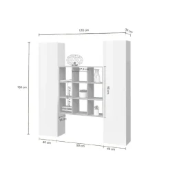Cucina|Madie > Dmora Credenza slim bianco lucida e acero 40x30x180h cm 2 ante - Acerenza Marrone Acero, Bianco Lucido