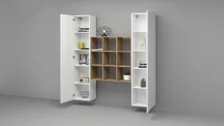 Cucina|Madie > Dmora Credenza slim bianco lucida e acero 40x30x180h cm 2 ante - Acerenza Marrone Acero, Bianco Lucido