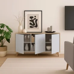 Credenza soggiorno rovere e bianca 154x41x75h cm 3 ante - Acrolorum