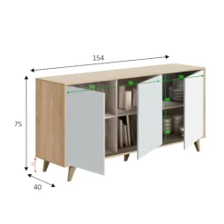 Credenza soggiorno rovere e bianca 154x41x75h cm 3 ante - Acrolorum