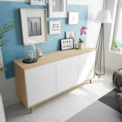 Credenza soggiorno rovere e bianca 154x41x75h cm 3 ante - Acrolorum