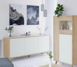 Credenza soggiorno rovere e bianca 154x41x75h cm 3 ante - Acrolorum