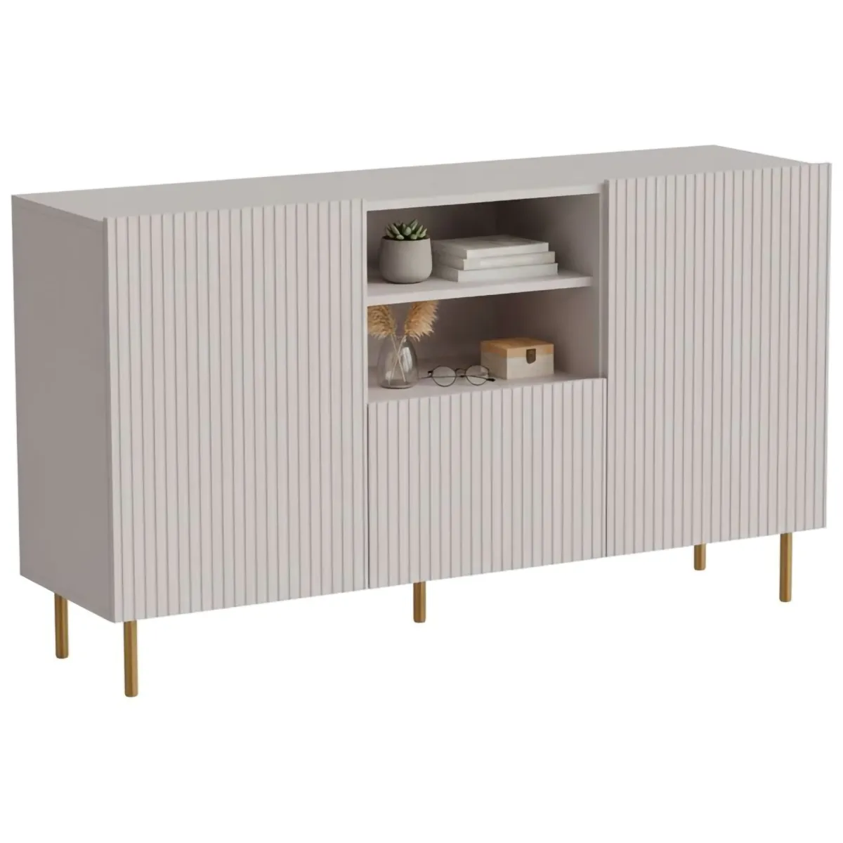 Madie|Credenze > Dmora Credenza Stornara, 150x42 h82 cm, Beige Beige Cashmere
