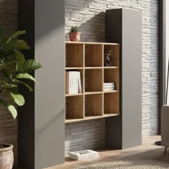 Cucina|Madie > Dmora Credenza stretta antracite e acero 40x30x180h cm 2 ante - Acerenza Marrone Acero, Nero Antracite