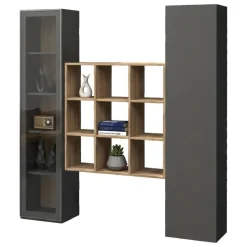 Cucina|Madie > Dmora Credenza stretta antracite e acero 40x30x180h cm 2 ante - Acerenza Marrone Acero, Nero Antracite
