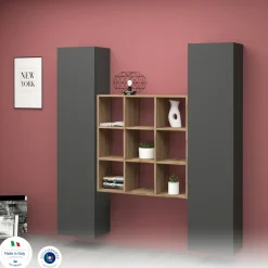 Cucina|Madie > Dmora Credenza stretta antracite e acero 40x30x180h cm 2 ante - Acerenza Marrone Acero, Nero Antracite