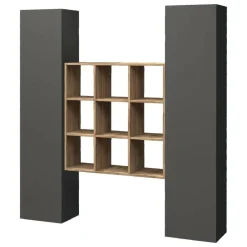 Cucina|Madie > Dmora Credenza stretta antracite e acero 40x30x180h cm 2 ante - Acerenza Marrone Acero, Nero Antracite