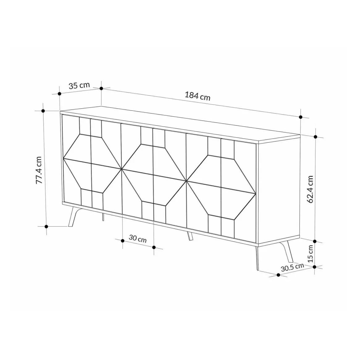 Credenza tortora 184x35x77h cm 6 ante - Africo