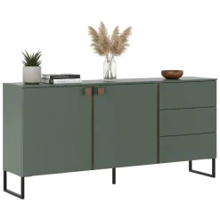 Madie|Credenze > Dmora Credenza Verde Marrone Rovere 3 Ripiani 6 Vani 184x40x86h cm, 3 Ante - Carvico Marrone, Verde Rovere
