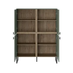 Credenza Verde Marrone Rovere 4 Ripiani 8 Vani 108x40x144h cm, 4 Ante - Guerina