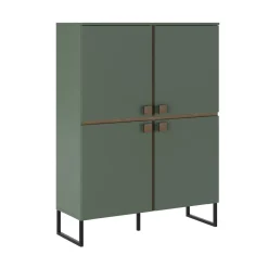 Credenza Verde Marrone Rovere 4 Ripiani 8 Vani 108x40x144h cm, 4 Ante - Guerina