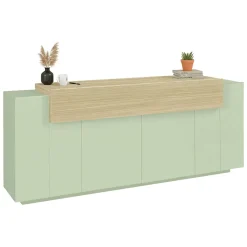 Credenza Verde 3 Ripiani Apertura Battente, a Ribalta 200x45x85.5h cm, 5 Ante - Pulfero