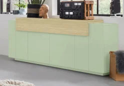 Credenza Verde 3 Ripiani Apertura Battente, a Ribalta 200x45x85.5h cm, 5 Ante - Pulfero