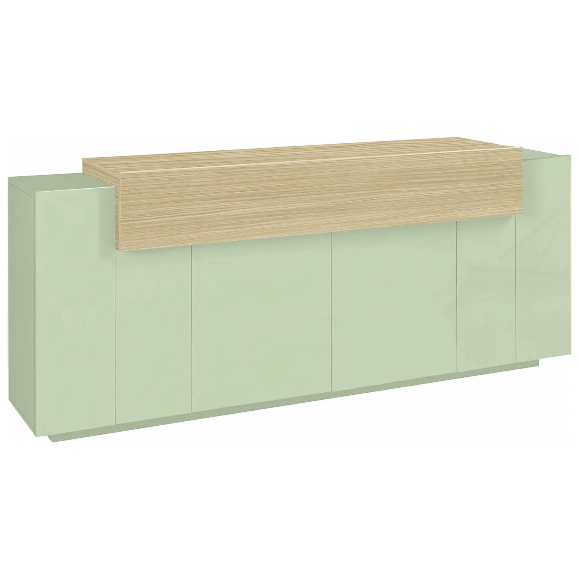 Credenza Verde 3 Ripiani Apertura Battente, a Ribalta 200x45x85.5h cm, 5 Ante - Pulfero