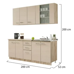 Cucina Beige Marrone Rovere 2 Cassetti 9 Ripiani, 10 Ante - Ieri