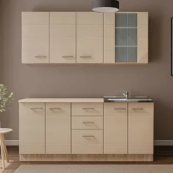 Cucina Beige Marrone Rovere 2 Cassetti 9 Ripiani, 10 Ante - Ieri