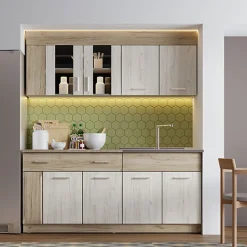 Cucina Beige Marrone Rovere un Cassetto 4 Ripiani, 8 Ante - Interamna