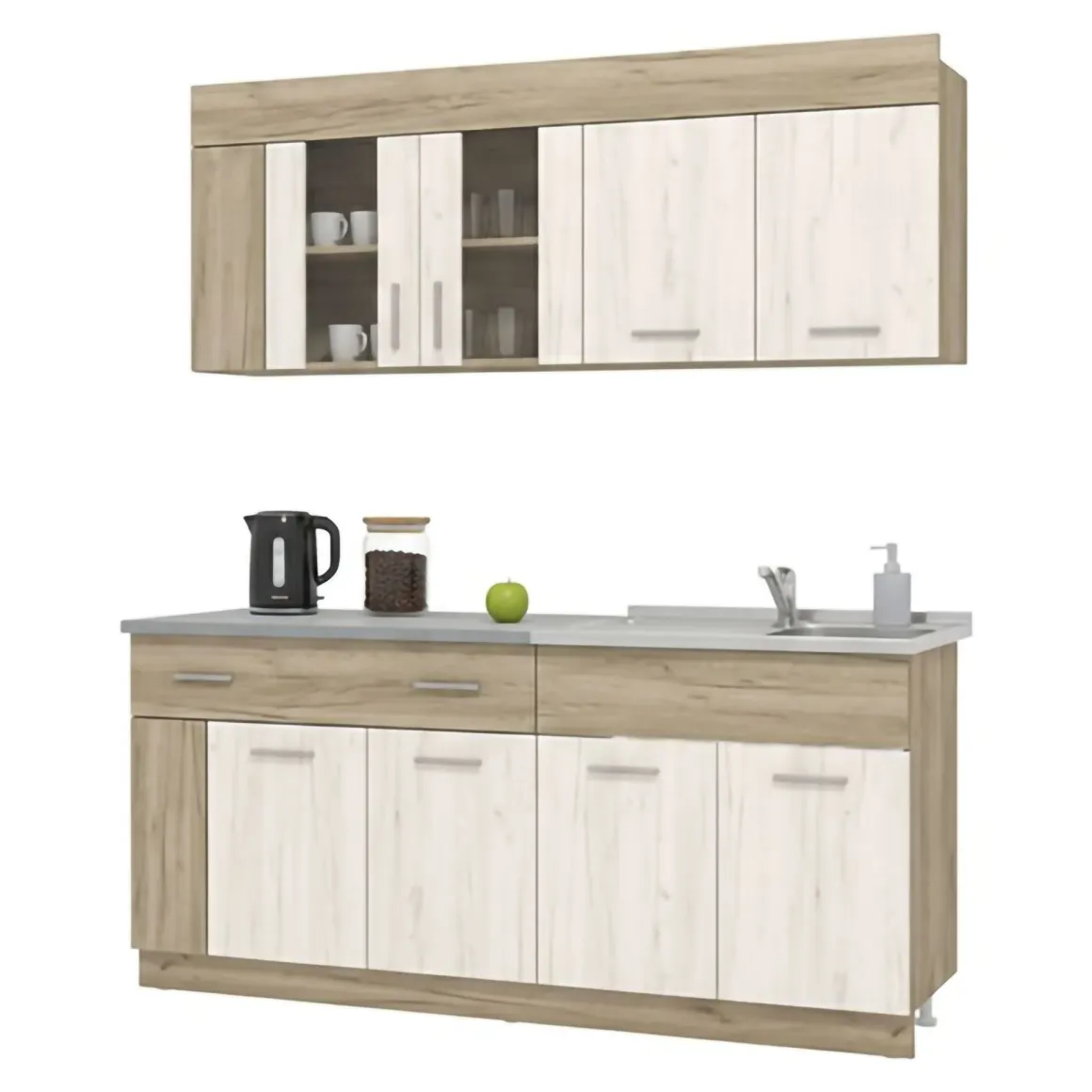 Cucina Beige Marrone Rovere un Cassetto 4 Ripiani, 8 Ante - Interamna
