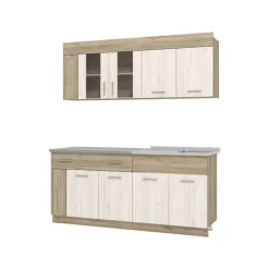 Cucina Beige Marrone Rovere un Cassetto 4 Ripiani, 8 Ante - Interamna