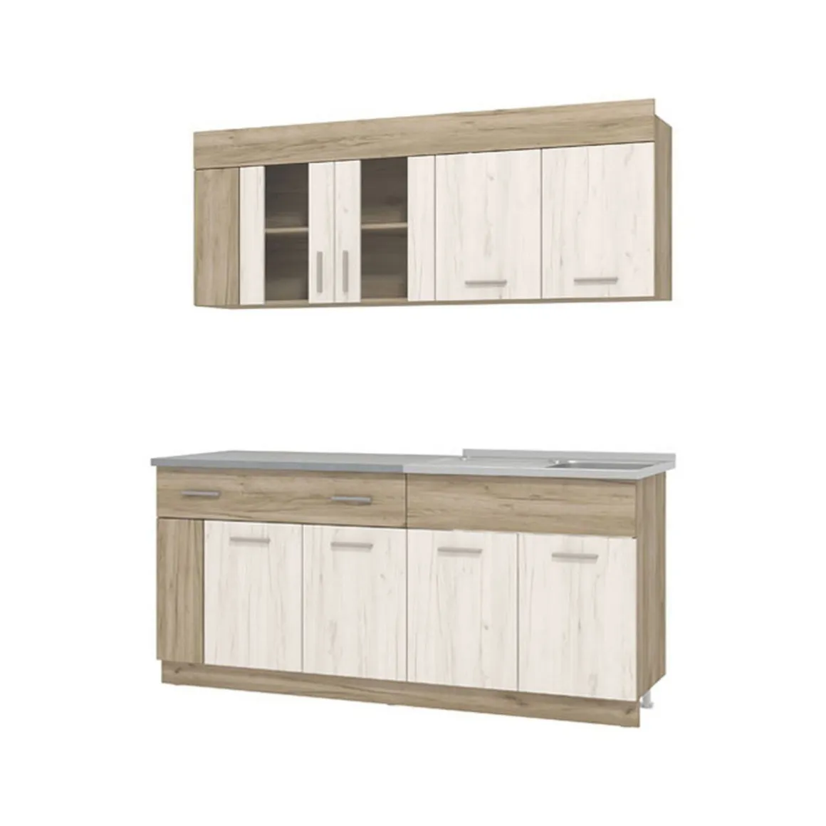 Cucina Beige Marrone Rovere un Cassetto 4 Ripiani, 8 Ante - Interamna