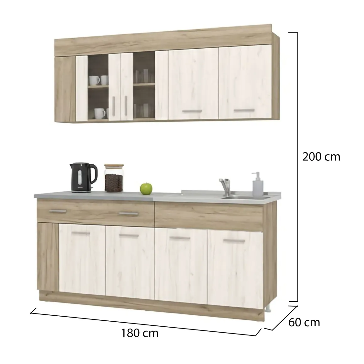 Cucina Beige Marrone Rovere un Cassetto 4 Ripiani, 8 Ante - Interamna