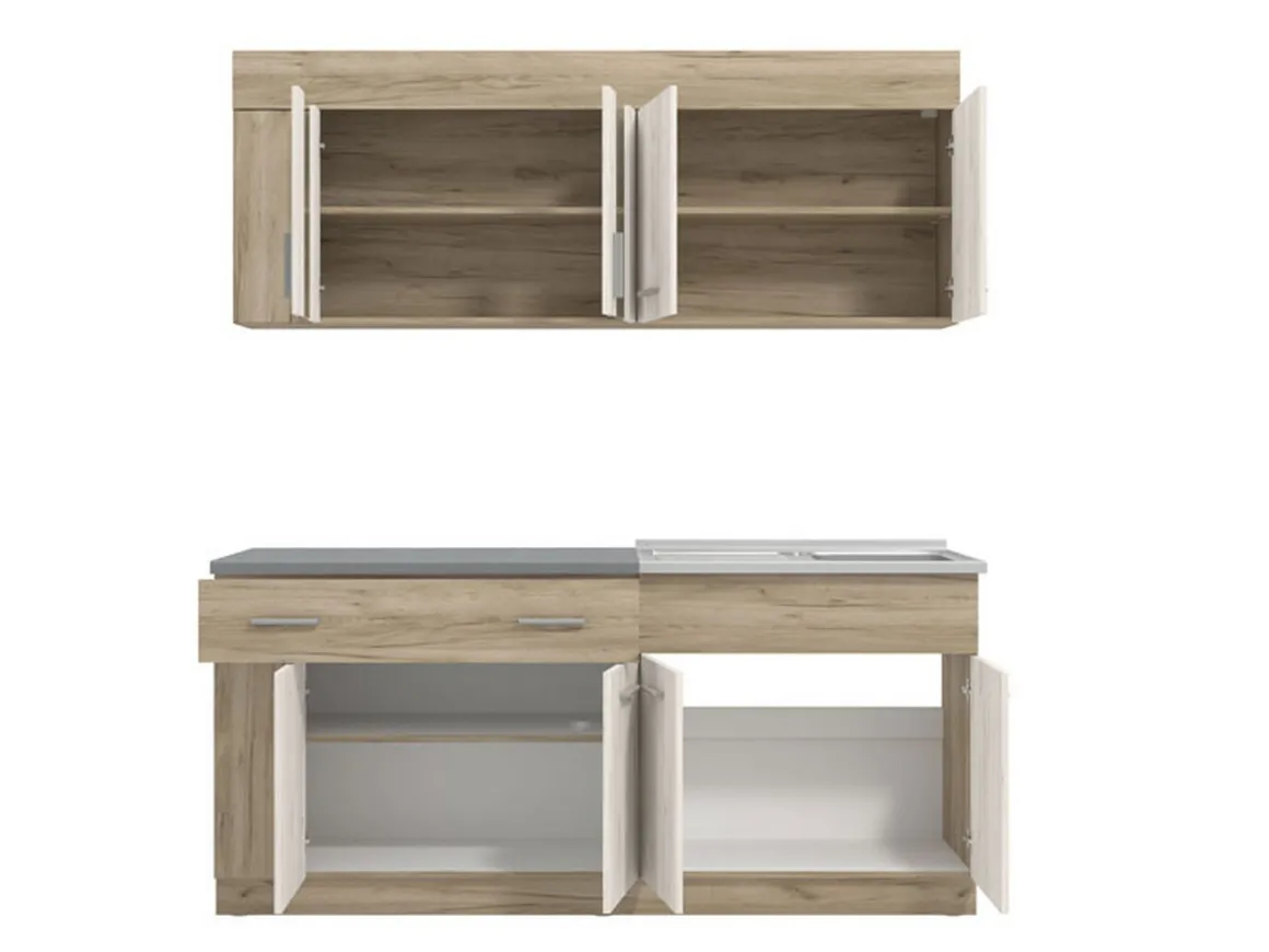 Cucina Beige Marrone Rovere un Cassetto 4 Ripiani, 8 Ante - Interamna