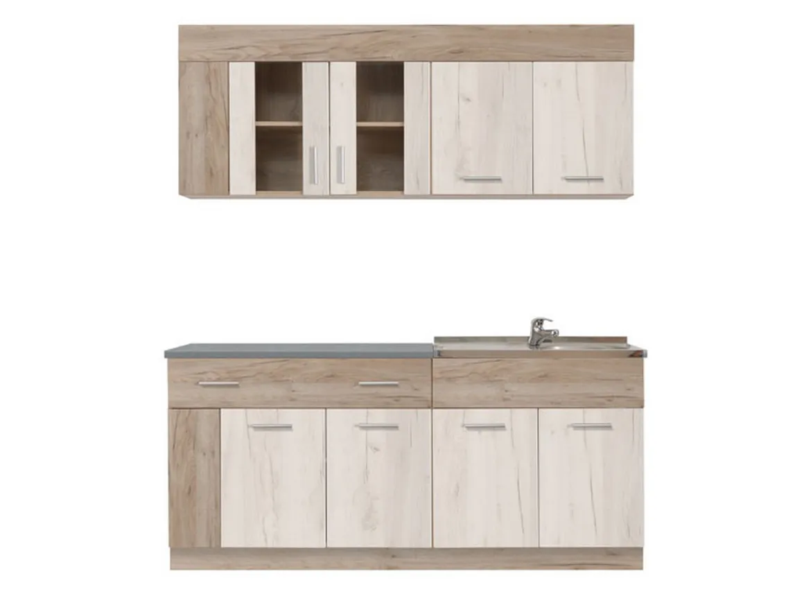 Cucina Beige Marrone Rovere un Cassetto 4 Ripiani, 8 Ante - Interamna
