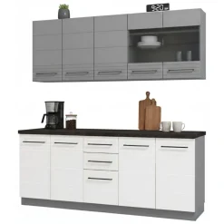 Cucine > Dmora Cucina Bianco Grigio 2 Cassetti 9 Ripiani, 10 Ante - Zambana Grigio, Bianco