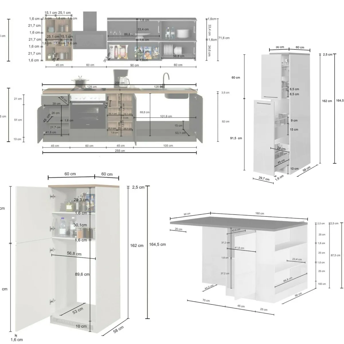 Cucine|Cucina > Dmora Cucina Bianco Lucido Grigio Ardesia 3 Cassetti 29 Ripiani, 12 Ante Made in Italy - Balme Grigio Ardesia, Bianco Lucido