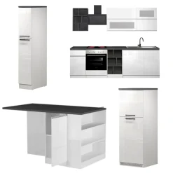 Cucine|Cucina > Dmora Cucina Bianco Lucido Grigio Ardesia 3 Cassetti 29 Ripiani, 12 Ante Made in Italy - Balme Grigio Ardesia, Bianco Lucido
