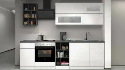 Cucine|Cucina > Dmora Cucina Bianco Lucido Grigio Ardesia un Cassetto 13 Ripiani, Modulabile Made in Italy - Fonti Grigio Ardesia, Bianco Lucido